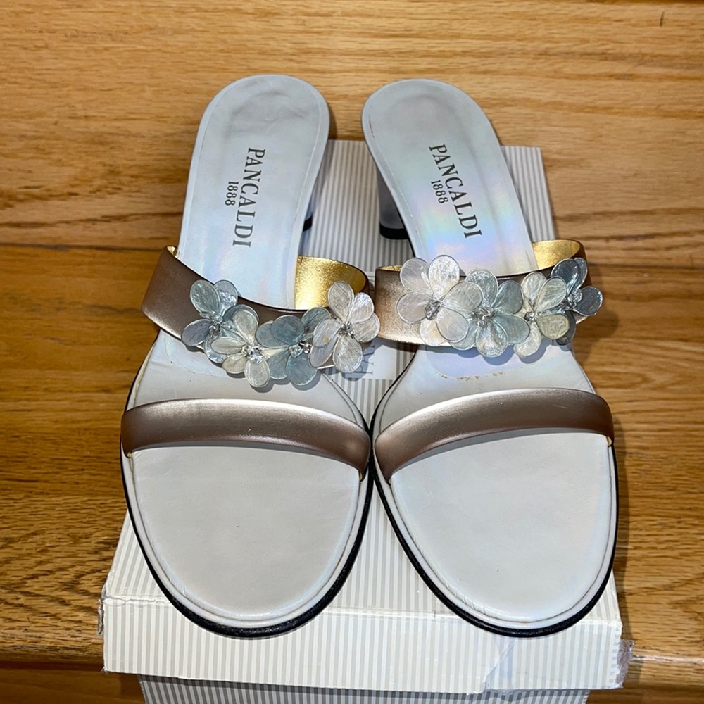 Pancaldi Sandals Gold tone with appliqués NWT
